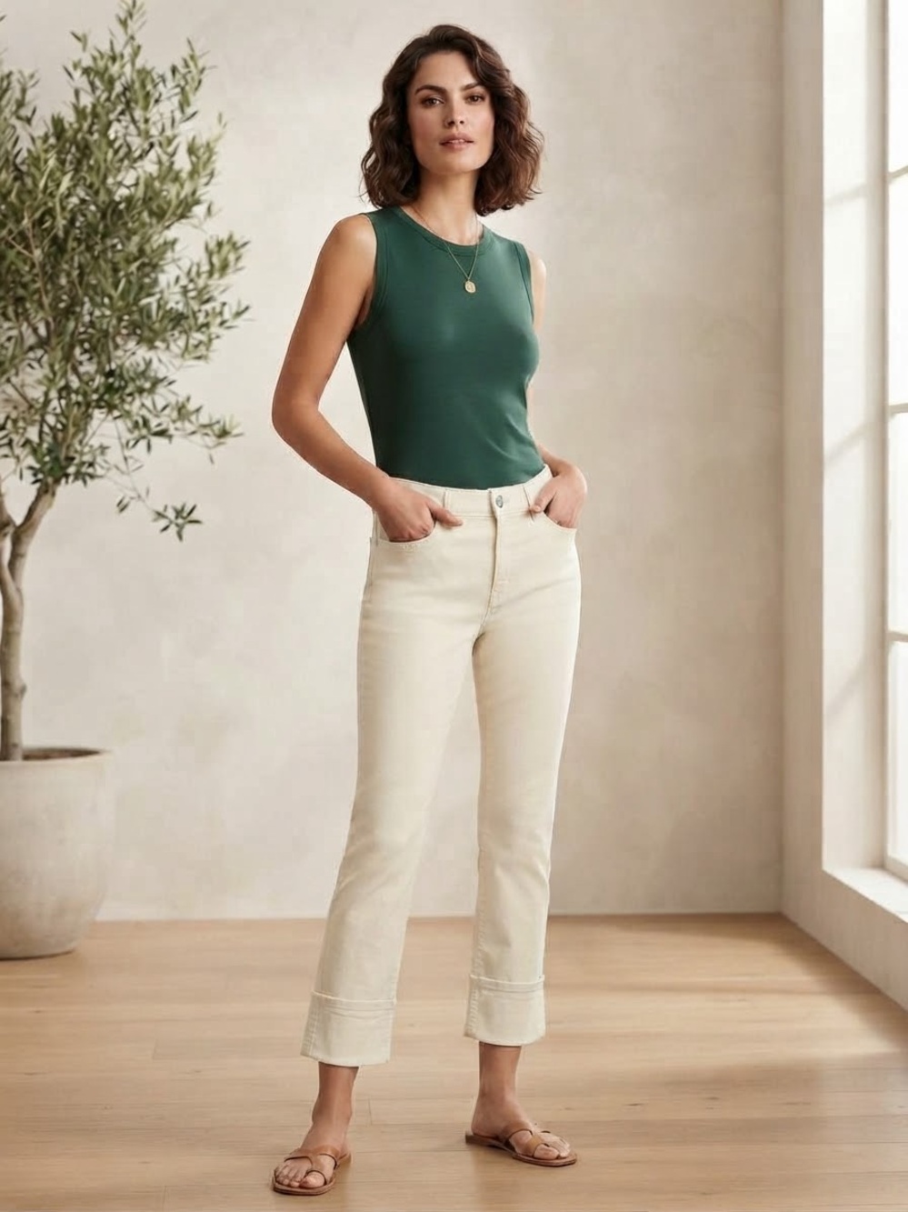 Lafayette 148 New York Cream Cropped Straight Jeans